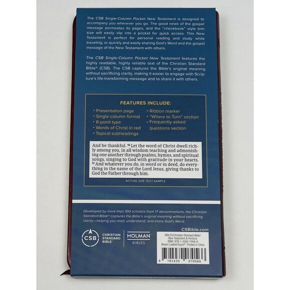 Holman CSB Single-Column Pocket New Testament Bible Brown LeatherTouch NIP NEW - Picture 3 of 6